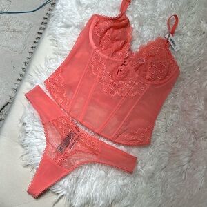 BRAND NEW ADORE ME FARA unlined Plunge Bustier lingerie set shell pink 34C